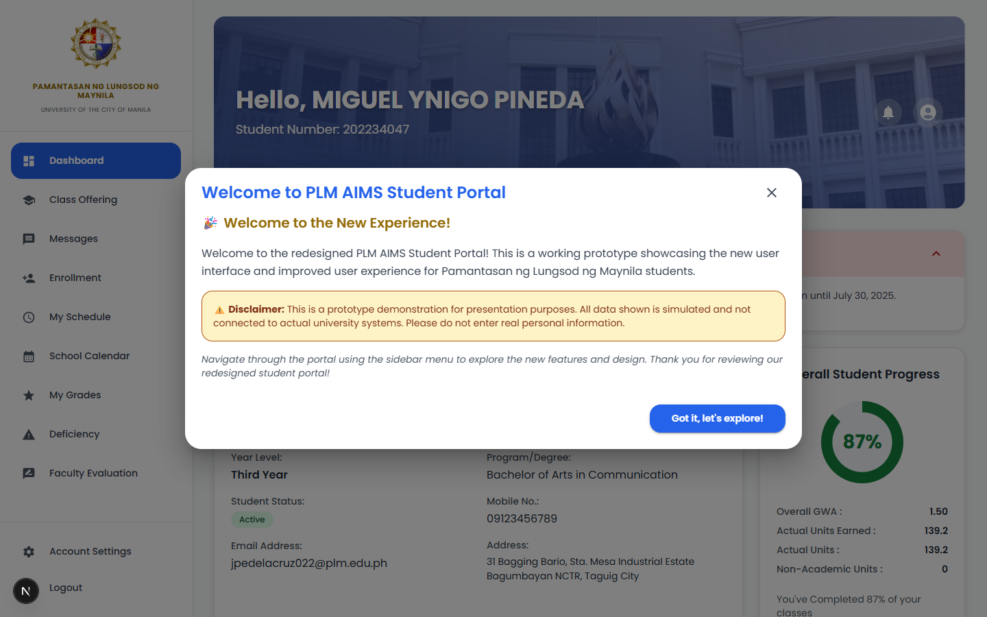 AIMS Redesign — PLM Student Portal — screenshot 2